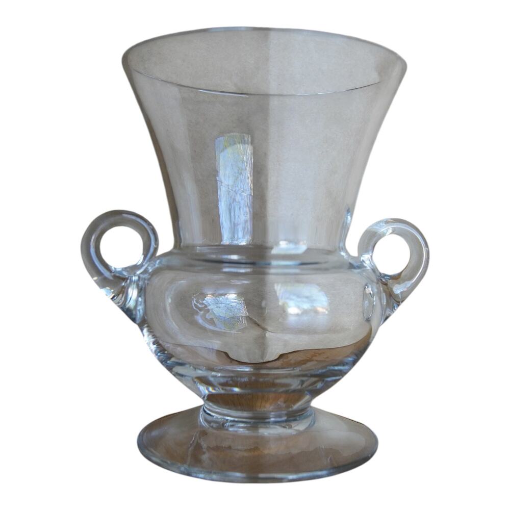 Clear Glass Pedestal Urn Vase Double Loop Handles Vintage Style 6.5"